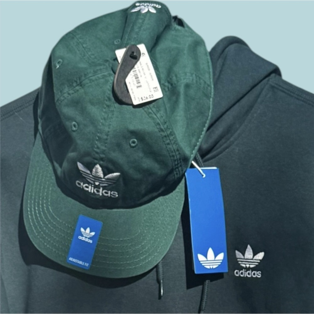 Adidas Hoodie Trefoil Essential Aurora Ivy + Adidas Green Hat